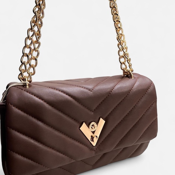 Valentino Orlandi Brown Vegan Leather Chain Handbag Bag - Picture 2 of 8